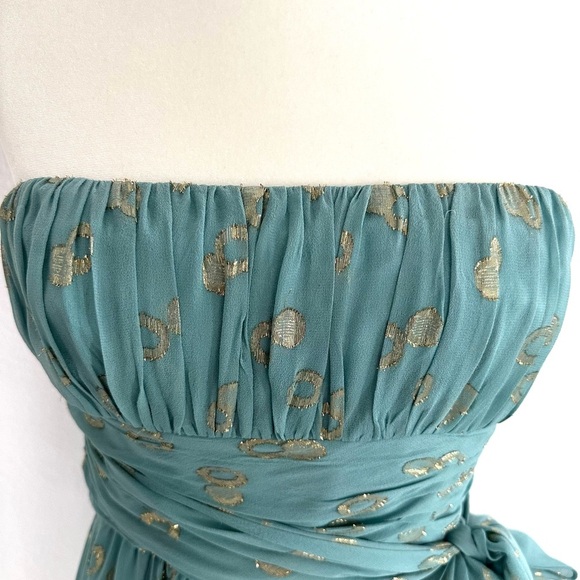 BCBGMaxAzria Teal and Gold Midi Dress - Picture 7 of 9